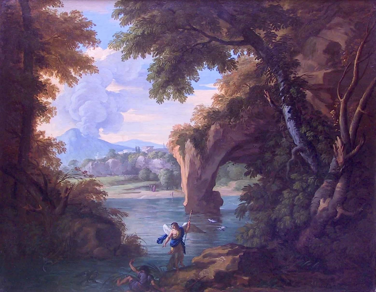 Paesaggio laziale boschivo con Tobiolo e l’angelo